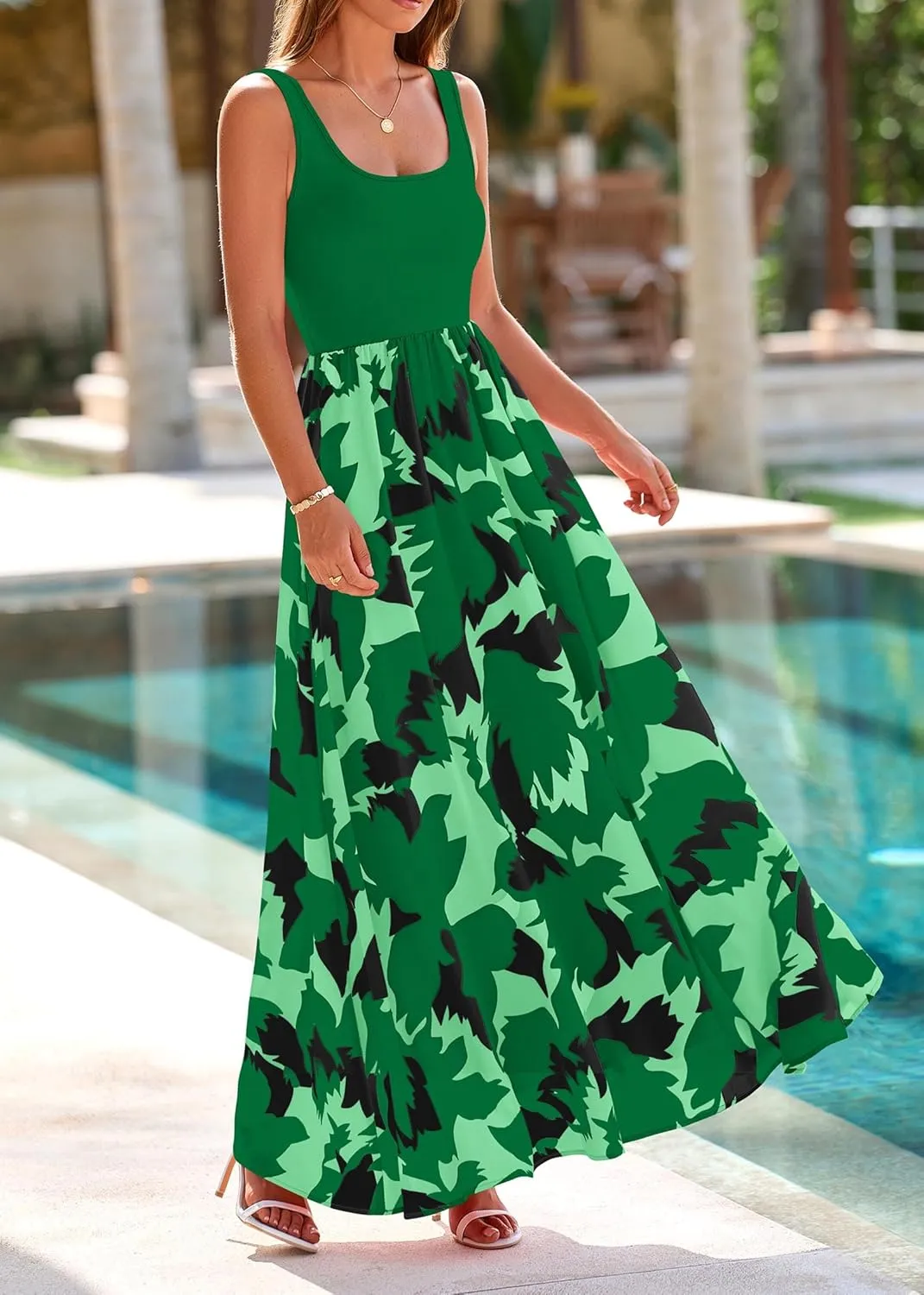 KIRUNDO Women Summer Sleeveless Boho Floral Maxi Dress 2025 Scoop Neck Tank A Line Flowy Beach Wedding Vacation Sundress