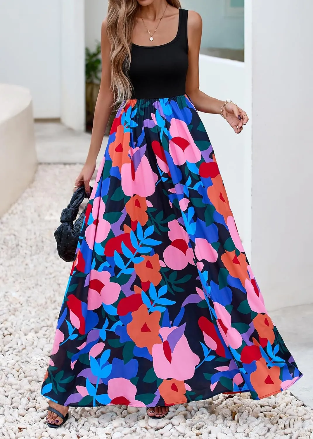KIRUNDO Women Summer Sleeveless Boho Floral Maxi Dress 2025 Scoop Neck Tank A Line Flowy Beach Wedding Vacation Sundress
