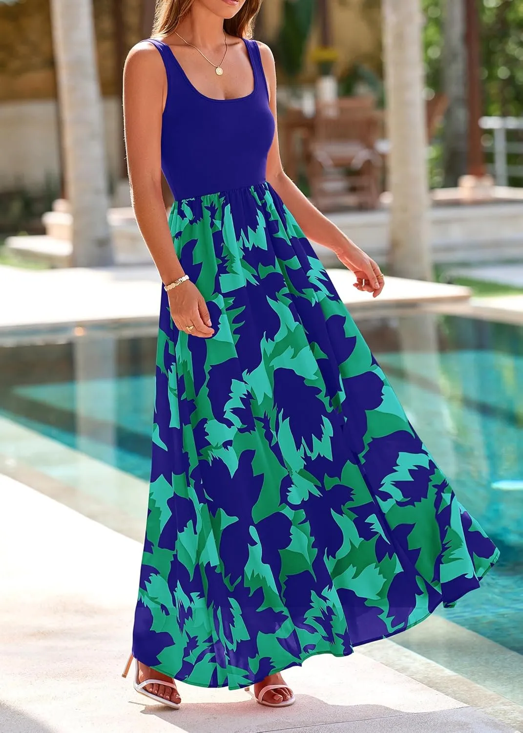 KIRUNDO Women Summer Sleeveless Boho Floral Maxi Dress 2025 Scoop Neck Tank A Line Flowy Beach Wedding Vacation Sundress
