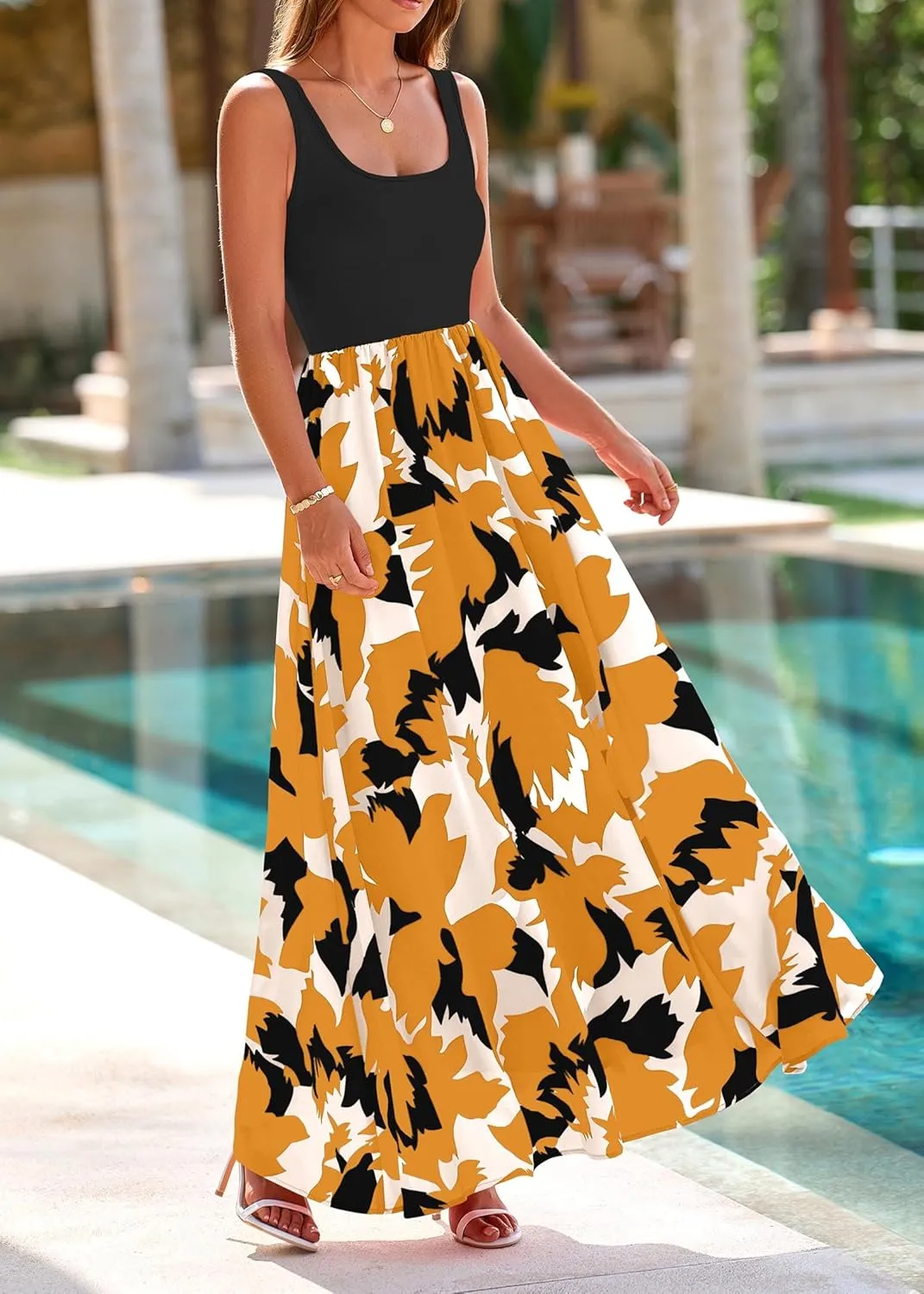 KIRUNDO Women Summer Sleeveless Boho Floral Maxi Dress 2025 Scoop Neck Tank A Line Flowy Beach Wedding Vacation Sundress