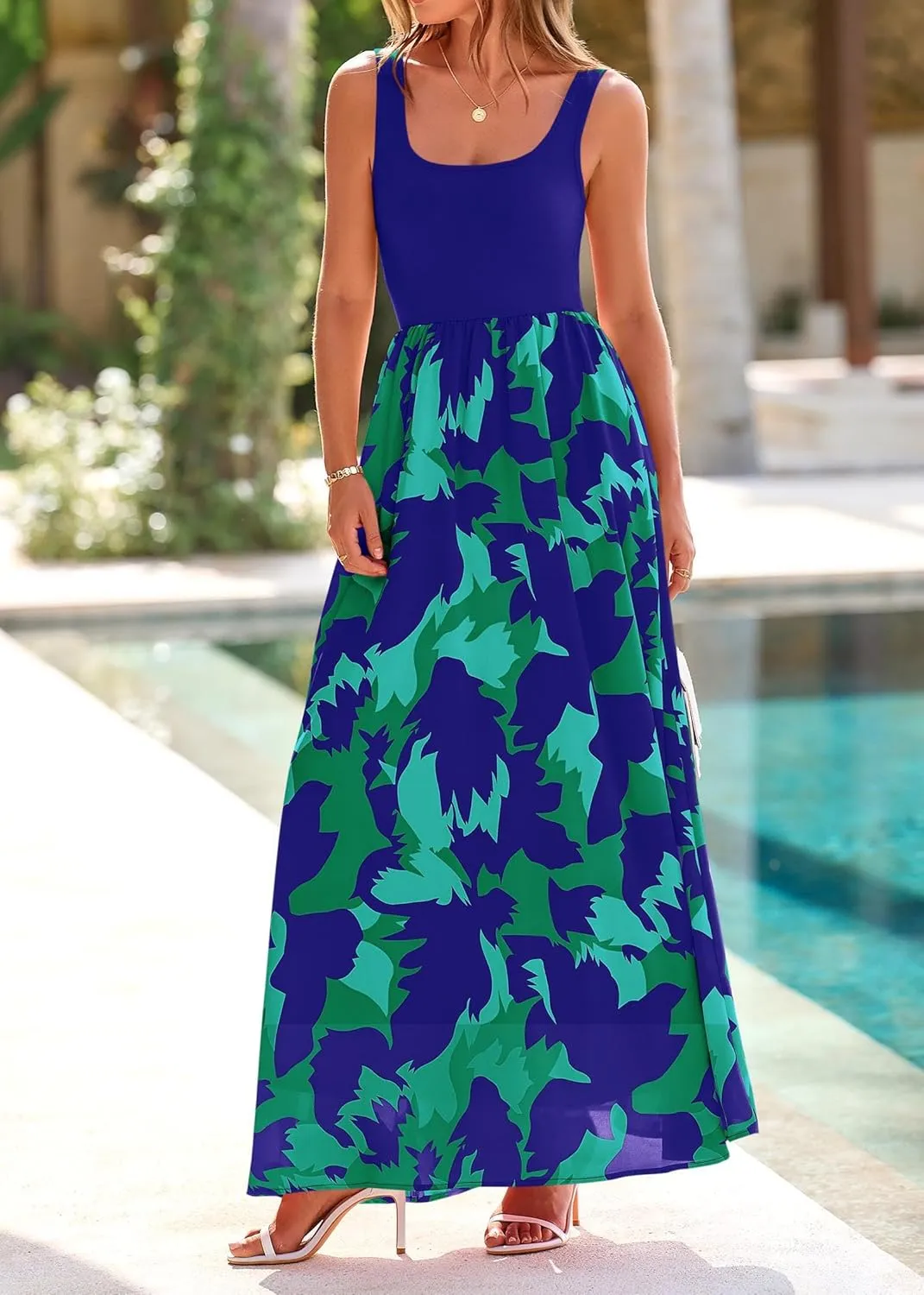 KIRUNDO Women Summer Sleeveless Boho Floral Maxi Dress 2025 Scoop Neck Tank A Line Flowy Beach Wedding Vacation Sundress