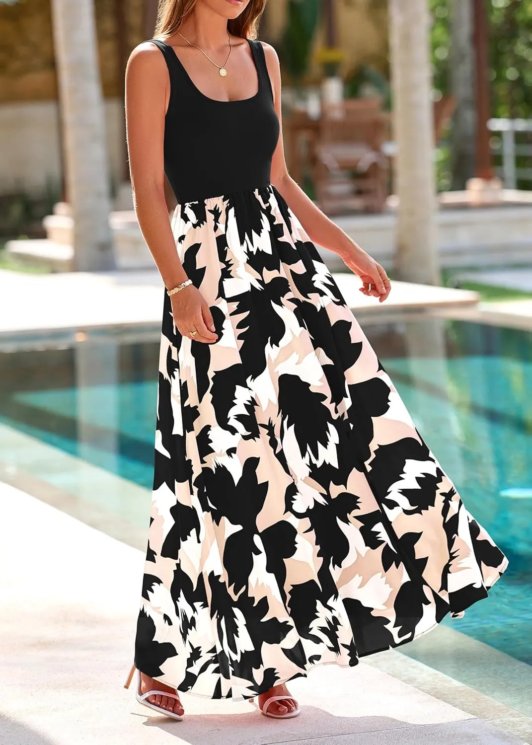 KIRUNDO Women Summer Sleeveless Boho Floral Maxi Dress 2025 Scoop Neck Tank A Line Flowy Beach Wedding Vacation Sundress