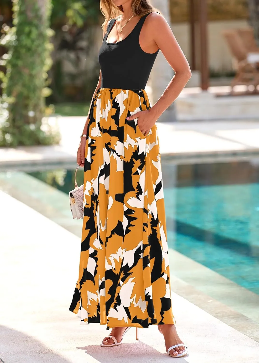 KIRUNDO Women Summer Sleeveless Boho Floral Maxi Dress 2025 Scoop Neck Tank A Line Flowy Beach Wedding Vacation Sundress
