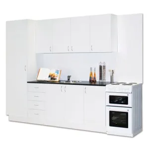 Kitchen Complete Modular Economy Kitchen White - Flat Pack - Includes 25mm Benchtop - (Appliance not incl)
