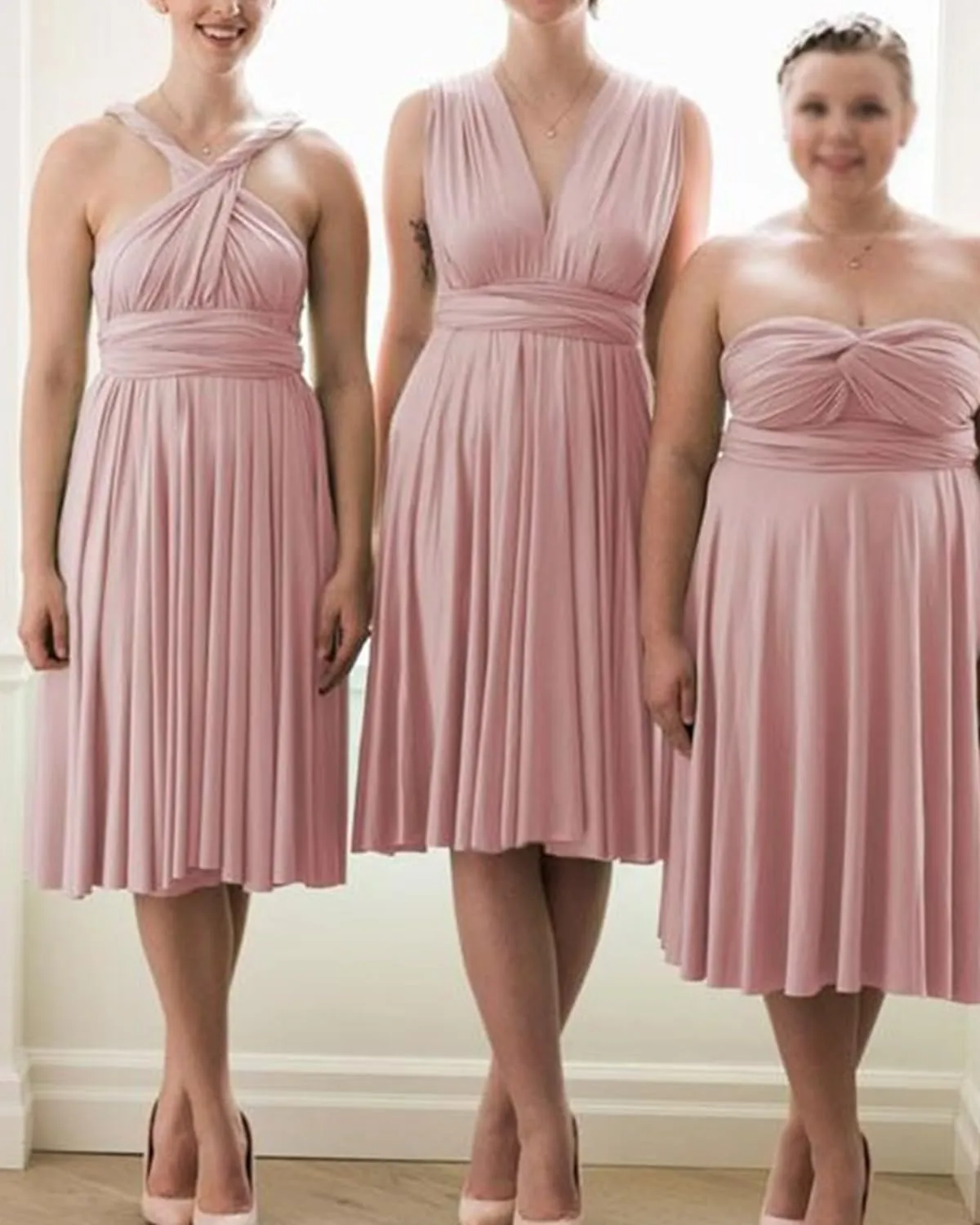 Knee Length Infinity Dress with Bandeau Short Convertible Bridesmaid Dresses Multi-Way Transformer Cocktail Gown