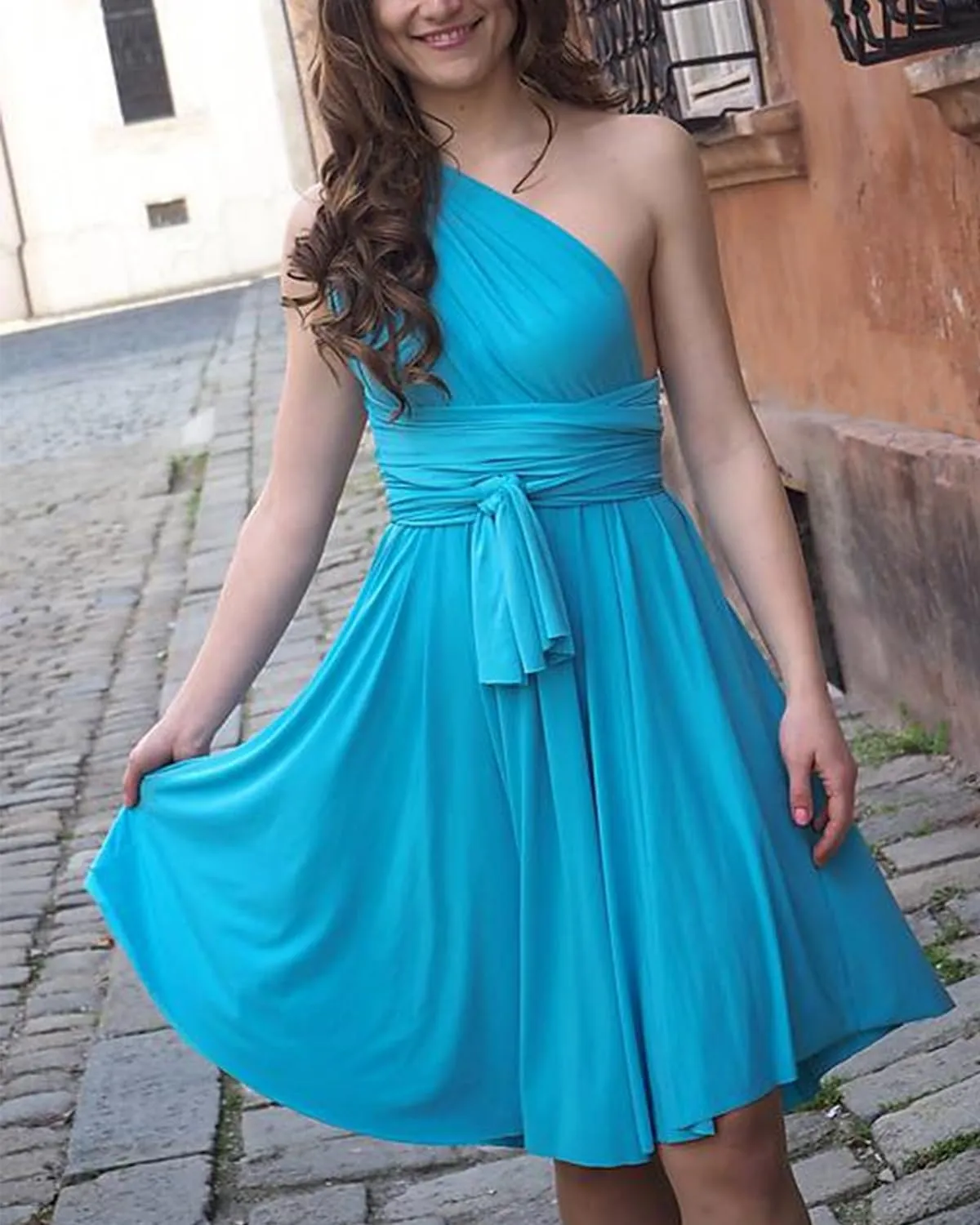 Knee Length Infinity Dress with Bandeau Short Convertible Bridesmaid Dresses Multi-Way Transformer Cocktail Gown