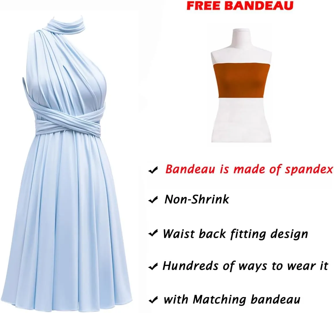 Knee Length Infinity Dress with Bandeau Short Convertible Bridesmaid Dresses Multi-Way Transformer Cocktail Gown