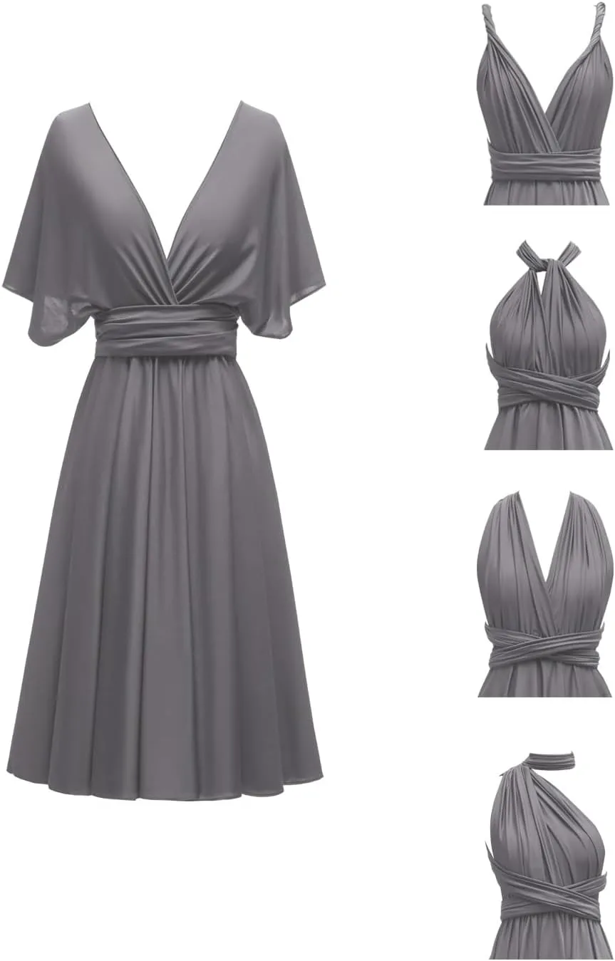 Knee Length Infinity Dress with Bandeau Short Convertible Bridesmaid Dresses Multi-Way Transformer Cocktail Gown