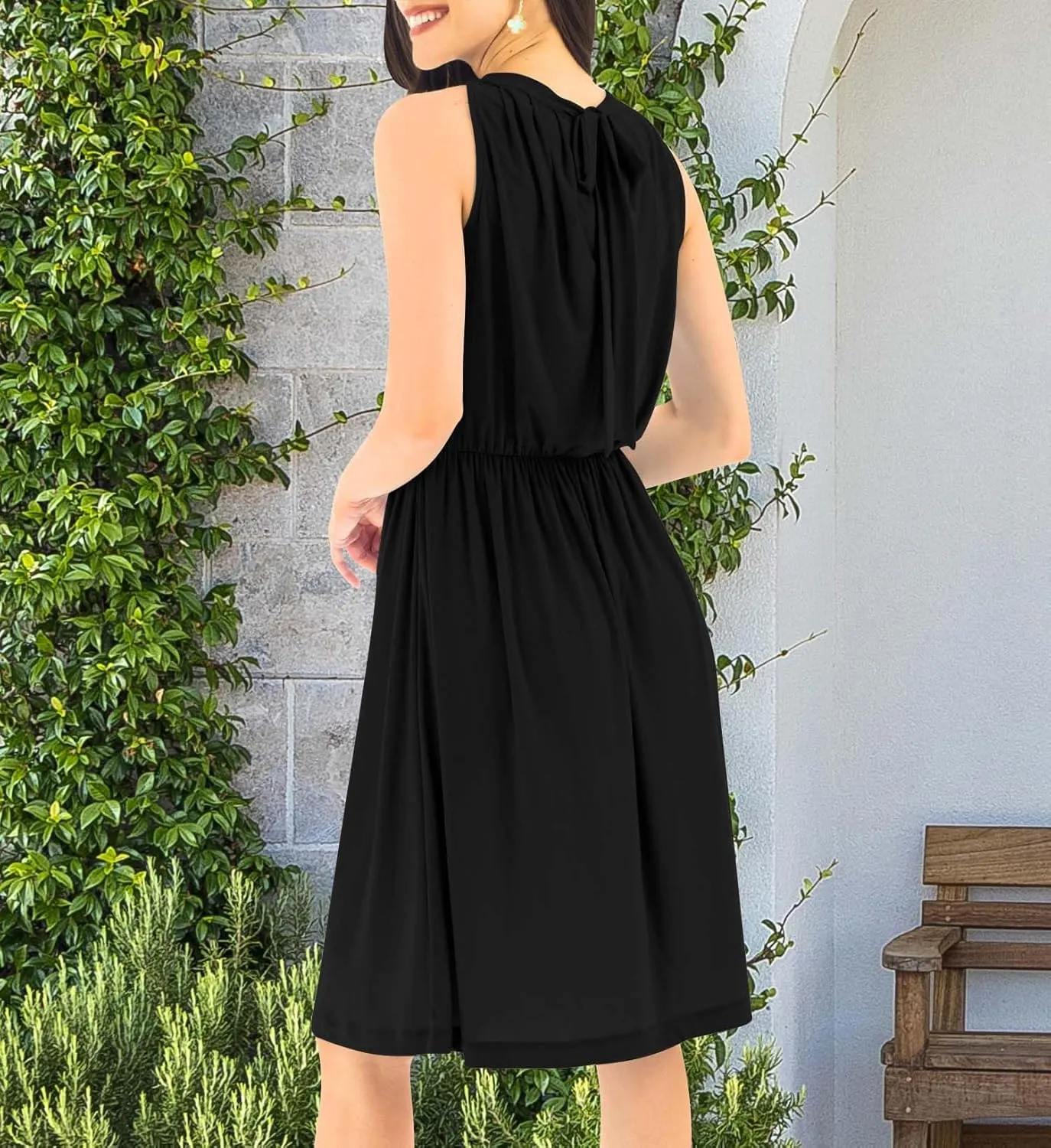 KOH KOH Womens Sleeveless Halter Neck Flowy Work Knee Length Day Sexy Mini Dress