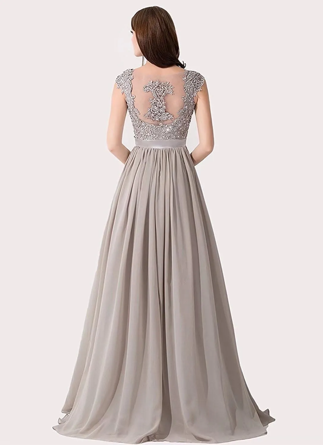 Lace Appliques Bridesmaid Dresses for Women Long Chiffon V Neck Prom Dress A-line Formal Evening Party Gowns