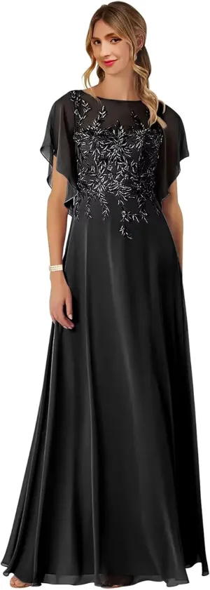 Lace Appliques Mother of The Bride Dresses Long Chiffon Formal Wedding Party Gowns for Women