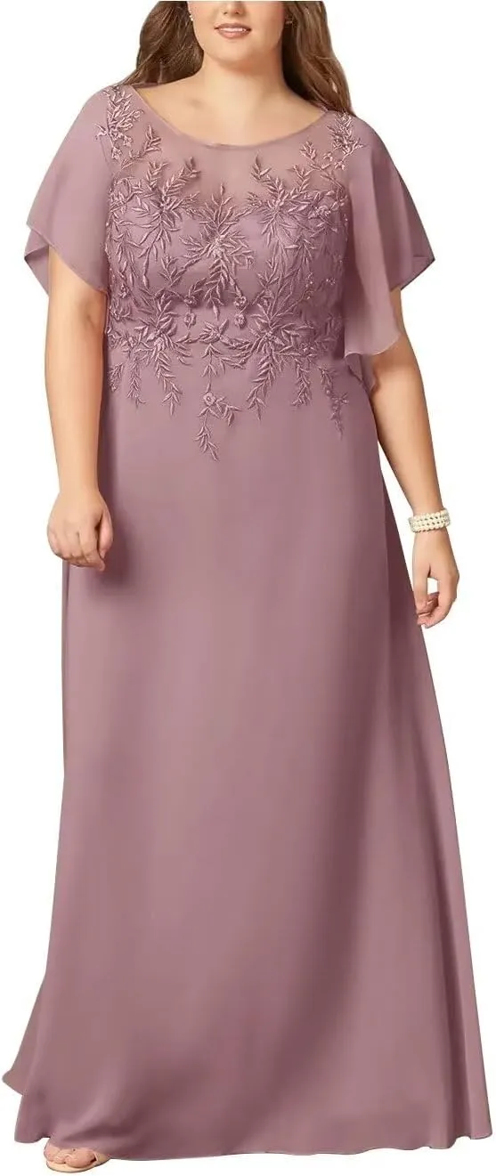 Lace Appliques Mother of The Bride Dresses Long Chiffon Formal Wedding Party Gowns for Women