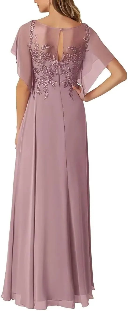 Lace Appliques Mother of The Bride Dresses Long Chiffon Formal Wedding Party Gowns for Women