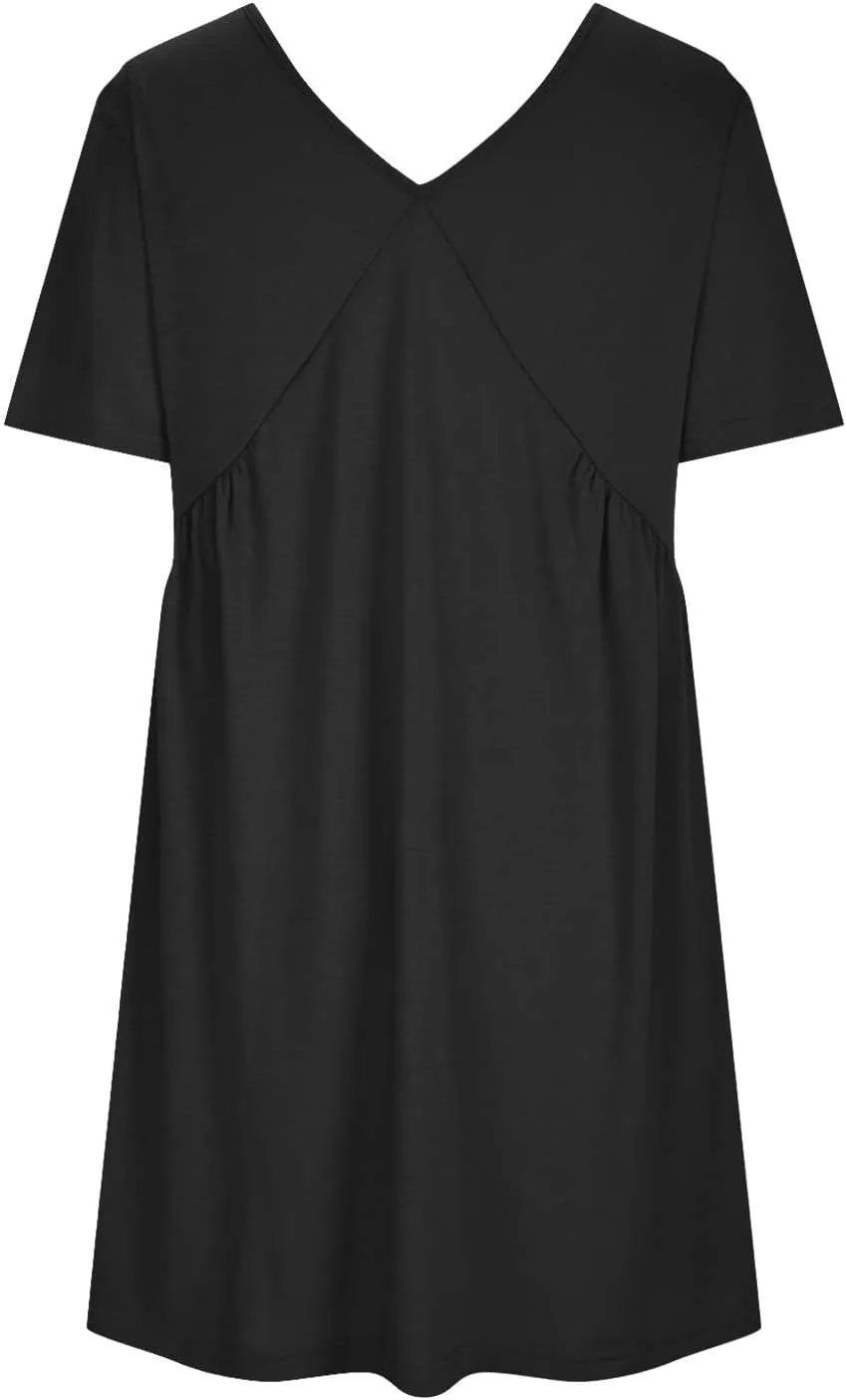 LEMONONSTORE Womens Boho Summer Dresses Y2K Babydoll Flowy Dress Ruffle Mini Dress Deep V-Neck Casual Solid Baggy Sundress