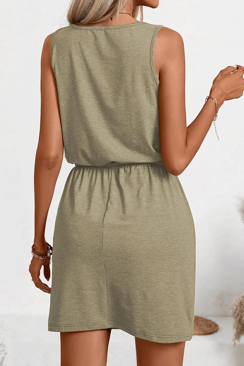 levaca Womens Summer Dresses Breathable Drawstring Tank Mini Sundress 2025 Beach Vacation Clothes for Women