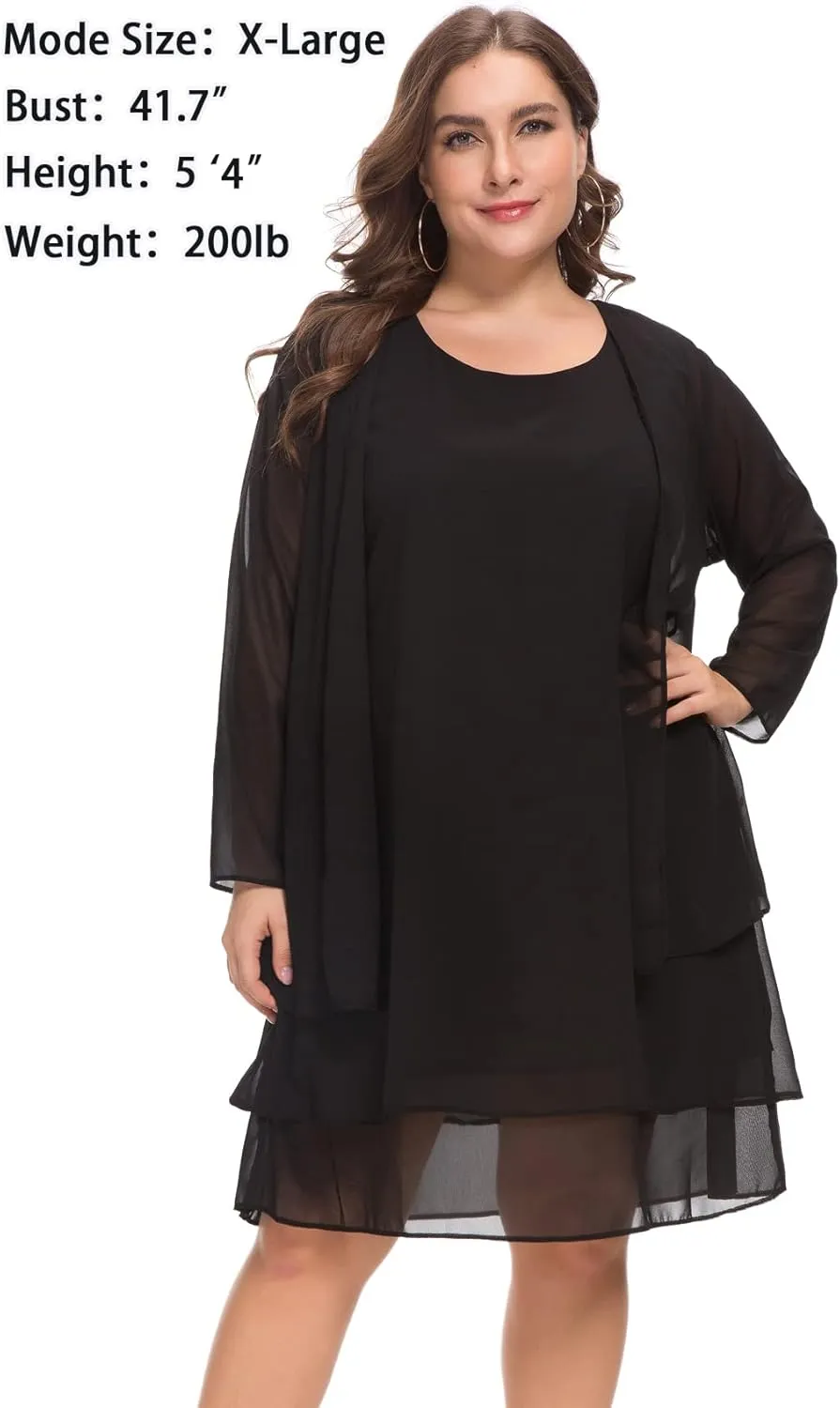 LIDLIT 2PCS Women's Chiffon Dress Mother of The Bride Dresses Long Sleeve Knee Length Jacket Dresses