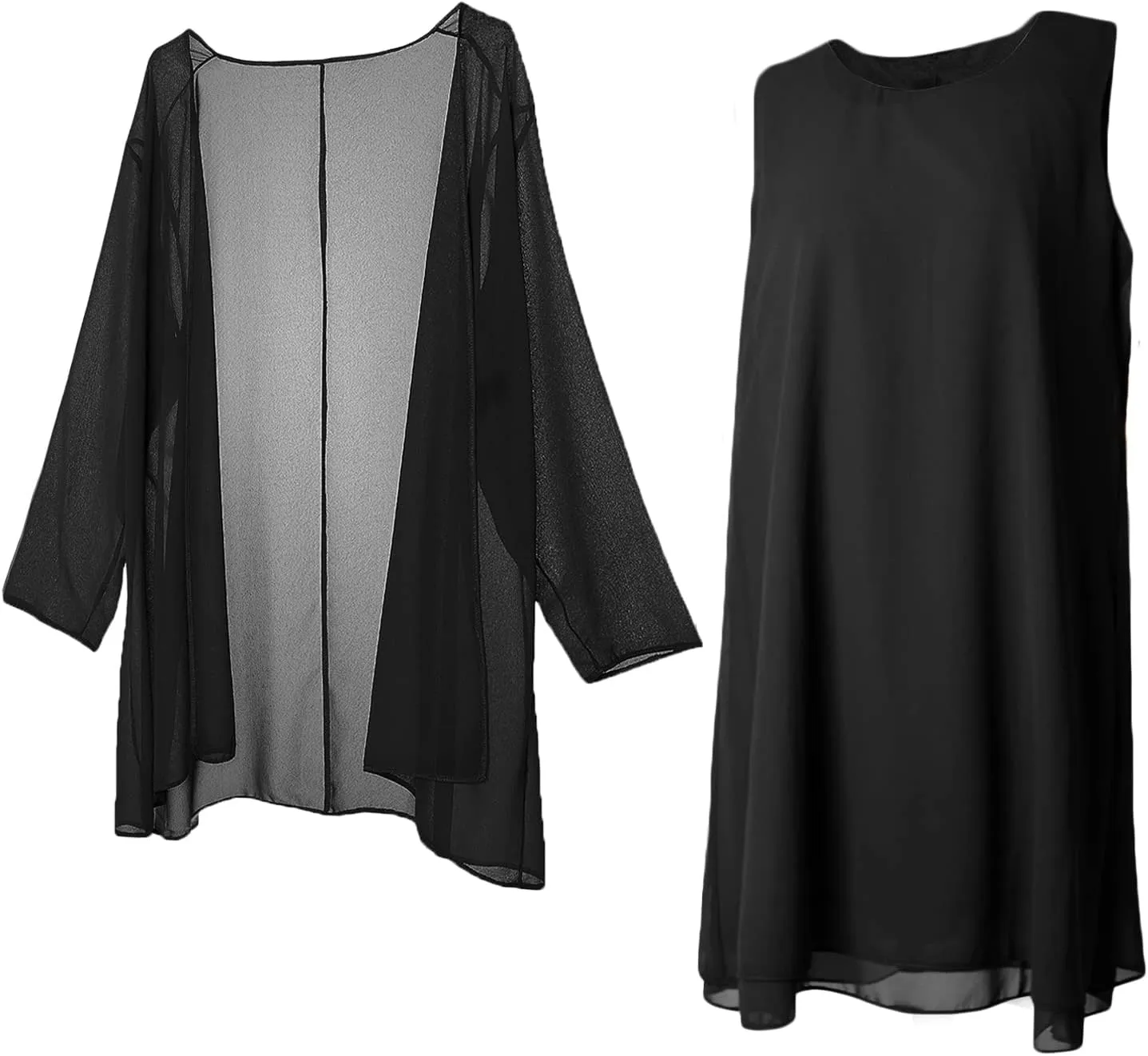 LIDLIT 2PCS Women's Chiffon Dress Mother of The Bride Dresses Long Sleeve Knee Length Jacket Dresses