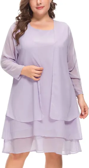 LIDLIT 2PCS Women's Chiffon Dress Mother of The Bride Dresses Long Sleeve Knee Length Jacket Dresses