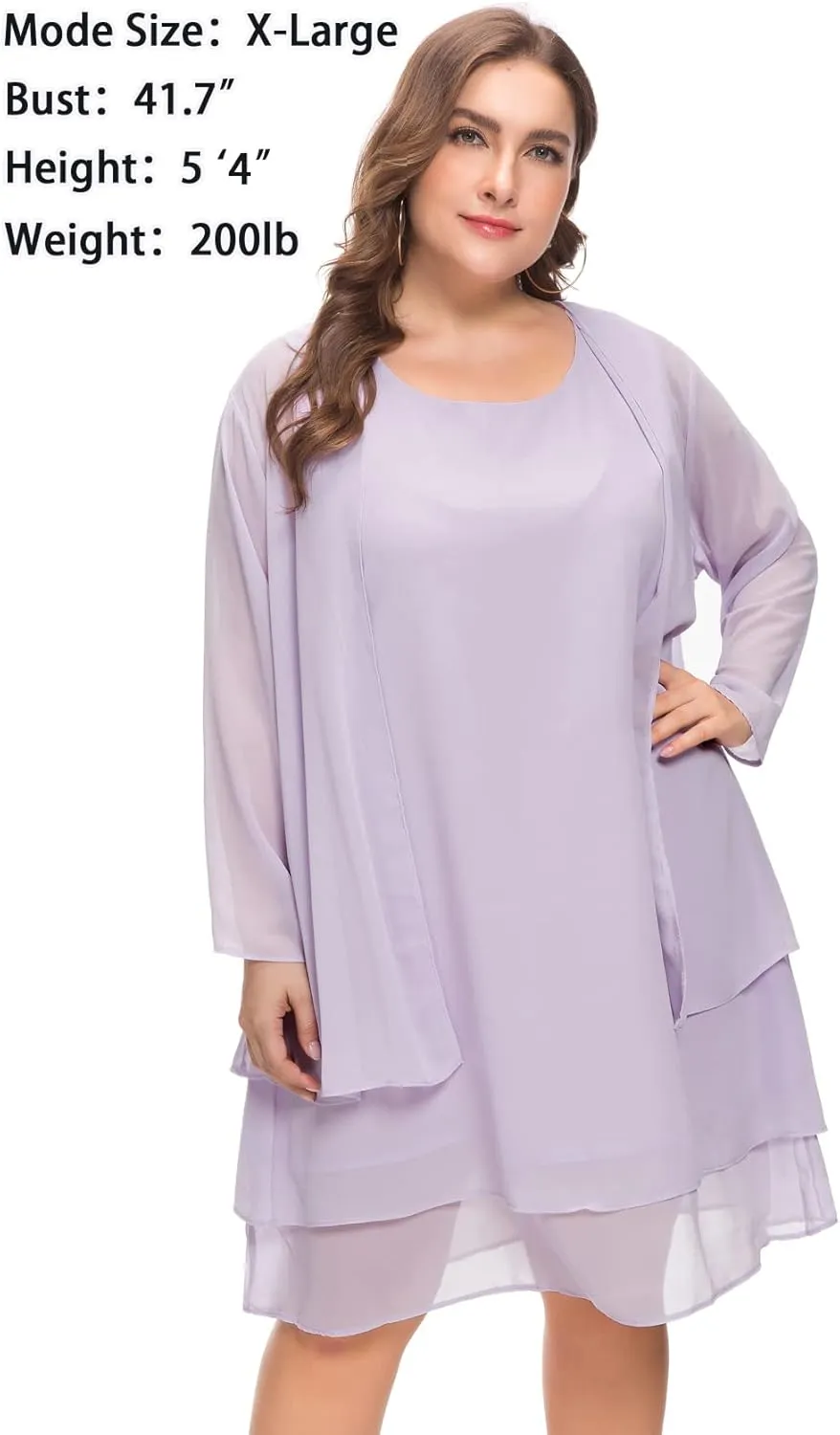 LIDLIT 2PCS Women's Chiffon Dress Mother of The Bride Dresses Long Sleeve Knee Length Jacket Dresses