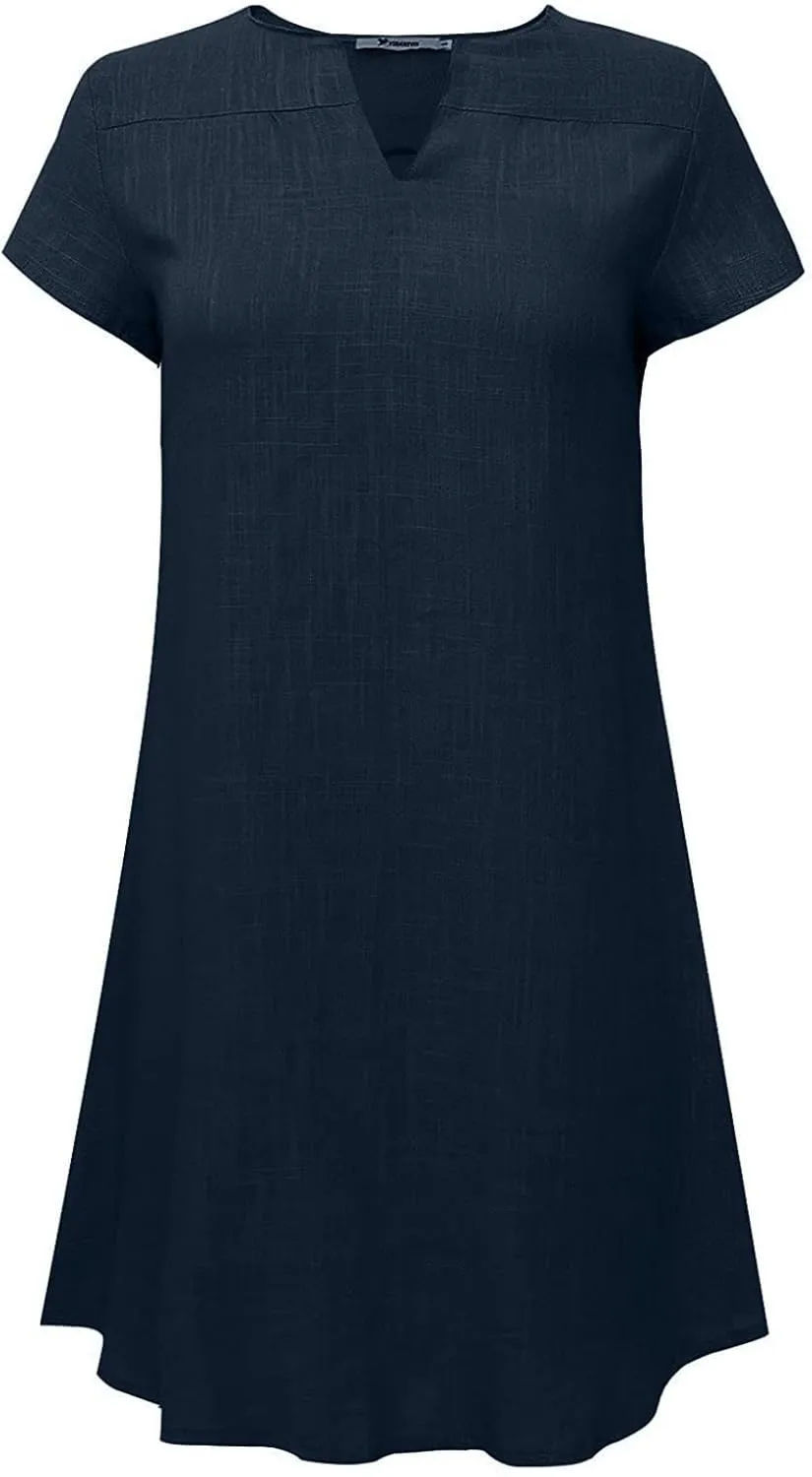 Linen Dress for Women Summer Dresses V Neck Cap Sleeve Sundress Beach Vacation Soft Plus Size Casual Mini Dress 2024
