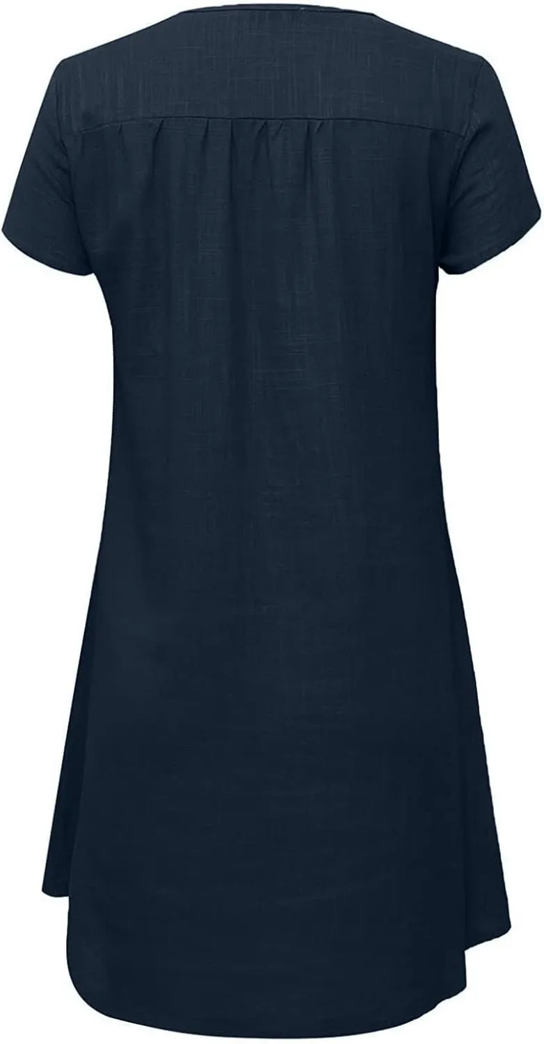Linen Dress for Women Summer Dresses V Neck Cap Sleeve Sundress Beach Vacation Soft Plus Size Casual Mini Dress 2024
