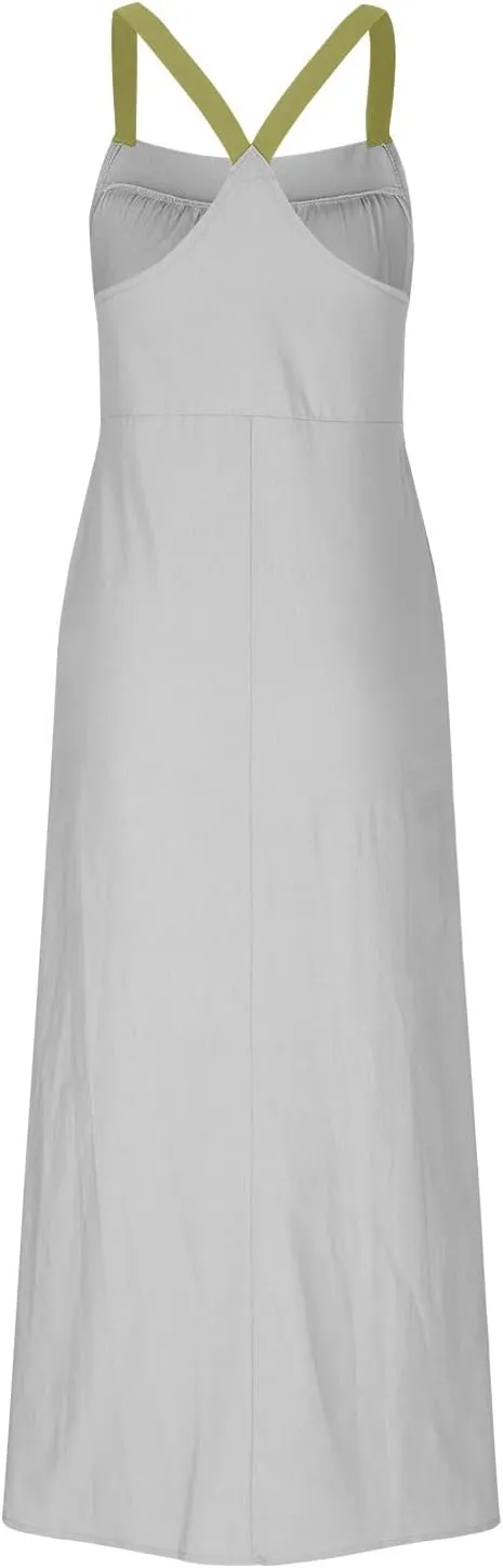 Linen Dresses for Women 2025 Spaghetti Strap Plus Size Cotton Clothes Soft Plus Size Beach Coverup Sundresses