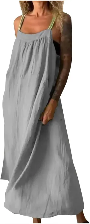 Linen Dresses for Women 2025 Spaghetti Strap Plus Size Cotton Clothes Soft Plus Size Beach Coverup Sundresses