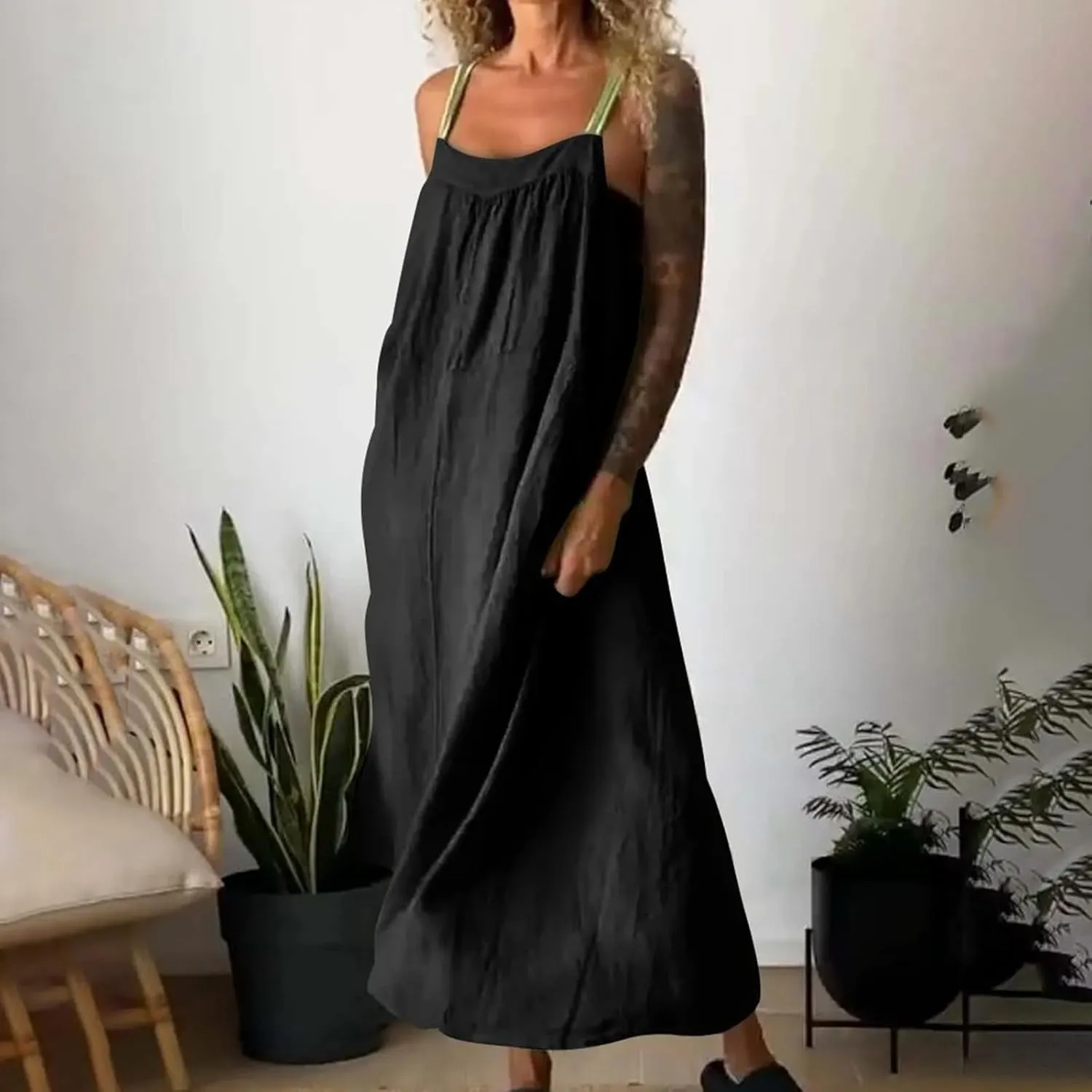 Linen Dresses for Women 2025 Spaghetti Strap Plus Size Cotton Clothes Soft Plus Size Beach Coverup Sundresses