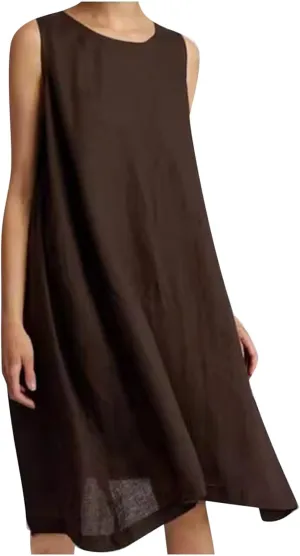 Linen Dresses for Women Casual Summer Sleeveless Loose Midi Dress Lightweight Dresses Business Casual Outfits