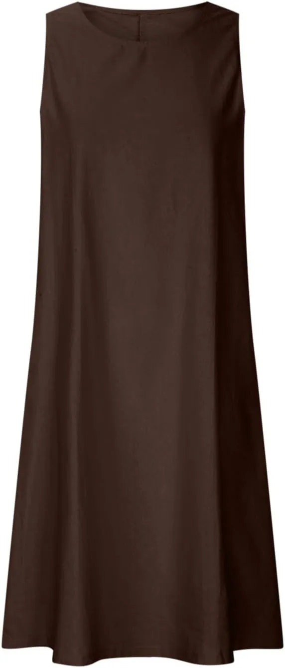 Linen Dresses for Women Casual Summer Sleeveless Loose Midi Dress Lightweight Dresses Business Casual Outfits