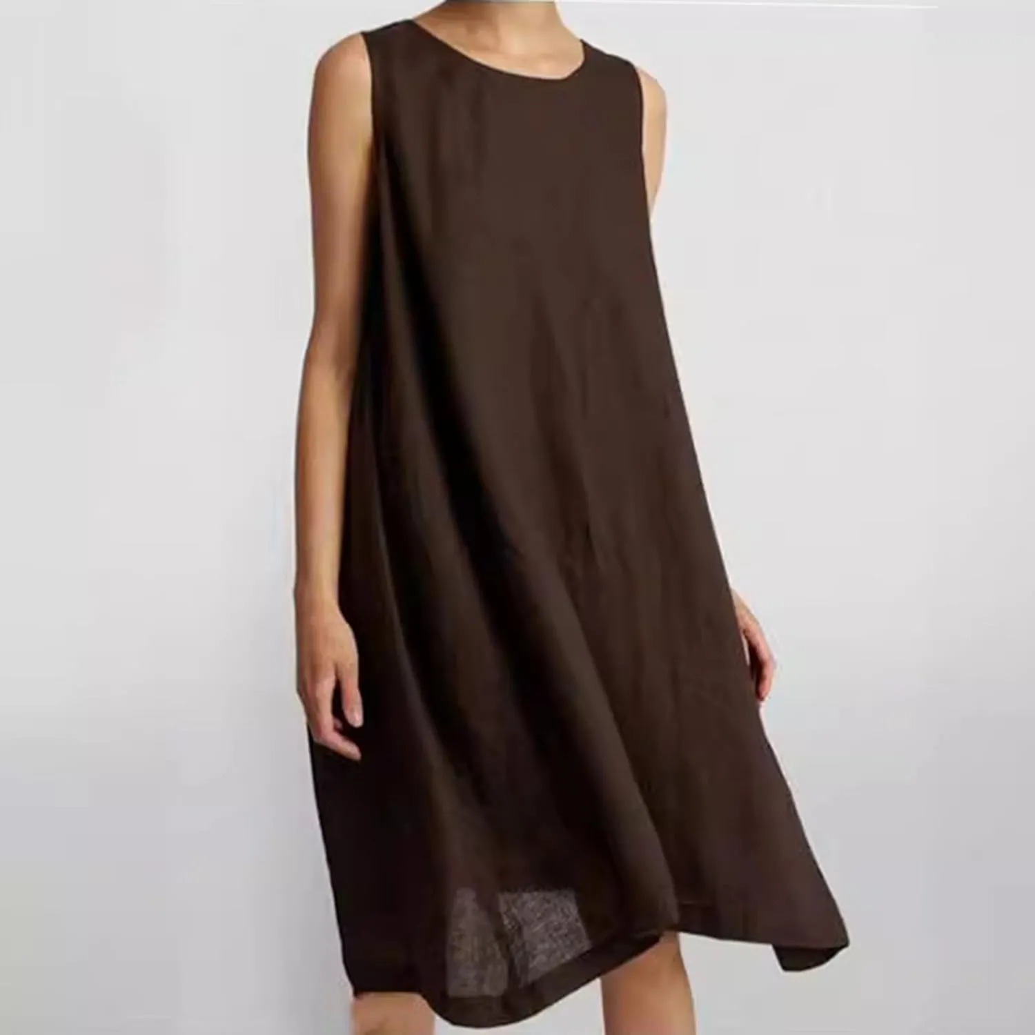 Linen Dresses for Women Casual Summer Sleeveless Loose Midi Dress Lightweight Dresses Business Casual Outfits