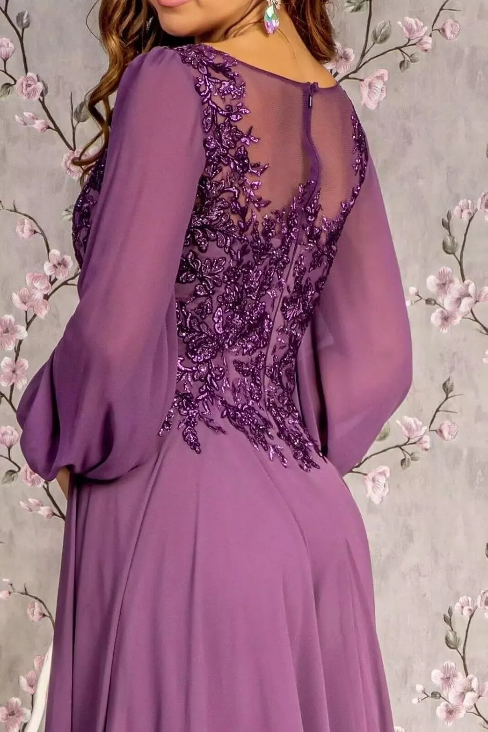 Long Sleeve Mother of The Bride Dresses for Wedding Lace Appliques A-line Chiffon Formal Evening Party Gowns
