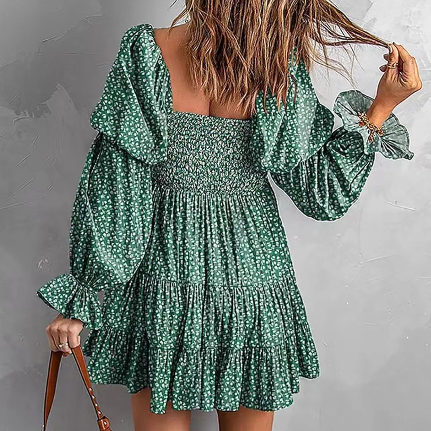 Lpmadey Womens Elegant Off The Shoulder V Neck Long Sleeve Ruffle Flowy Mini Short Skater Dresses Tiered Bohemia Beach Dress