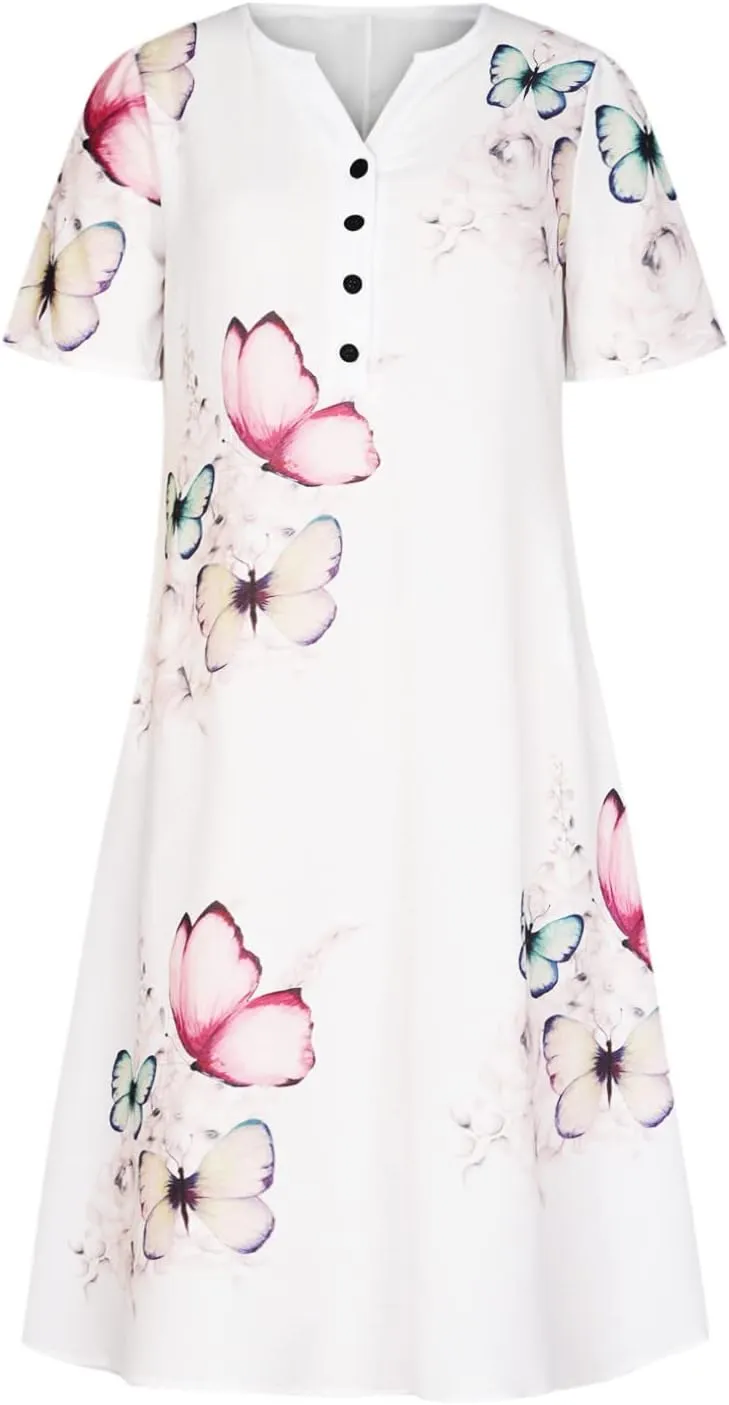 Maxi Dresses for Women 2025 Vneck Floral Sundresses Short Sleeve T Shirt Dress Flowy Summer Clothes with Pocket