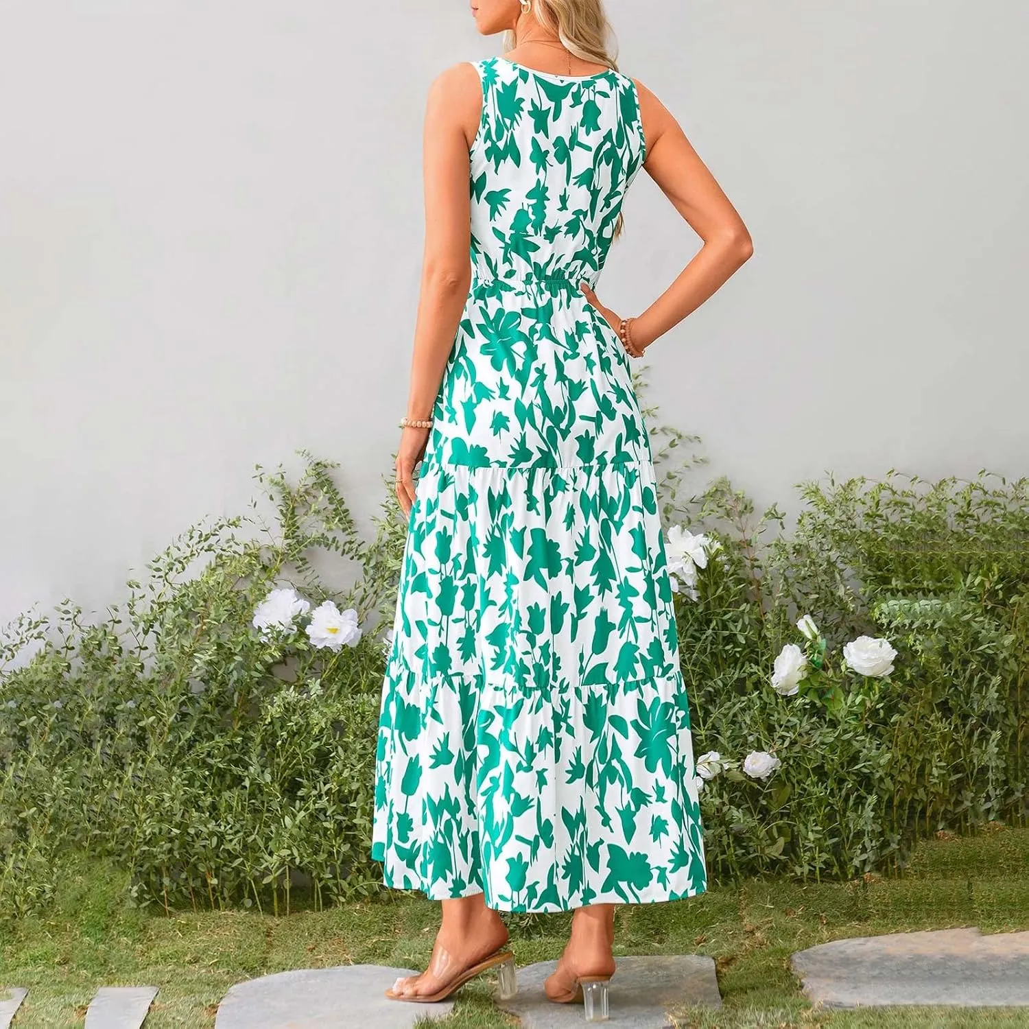 Maxi Dresses for Women Summer Wrap V Neck Long Floral Dress Elegant Formal Wedding Guest Dresses Boho Flowy Sundress