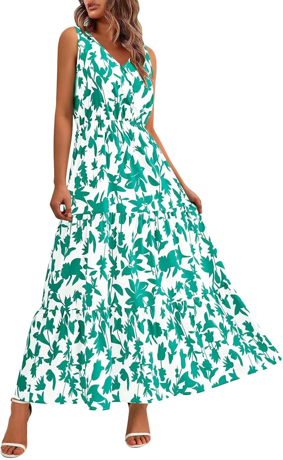 Maxi Dresses for Women Summer Wrap V Neck Long Floral Dress Elegant Formal Wedding Guest Dresses Boho Flowy Sundress