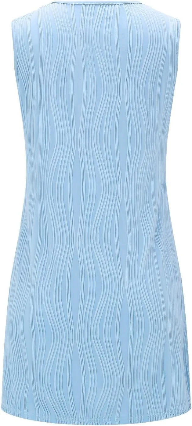 Melliflo Womens Summer Tank Dress Casual Beach Dresses V Neck Sleeveless Short Sundresses Solid Color Textured Dress