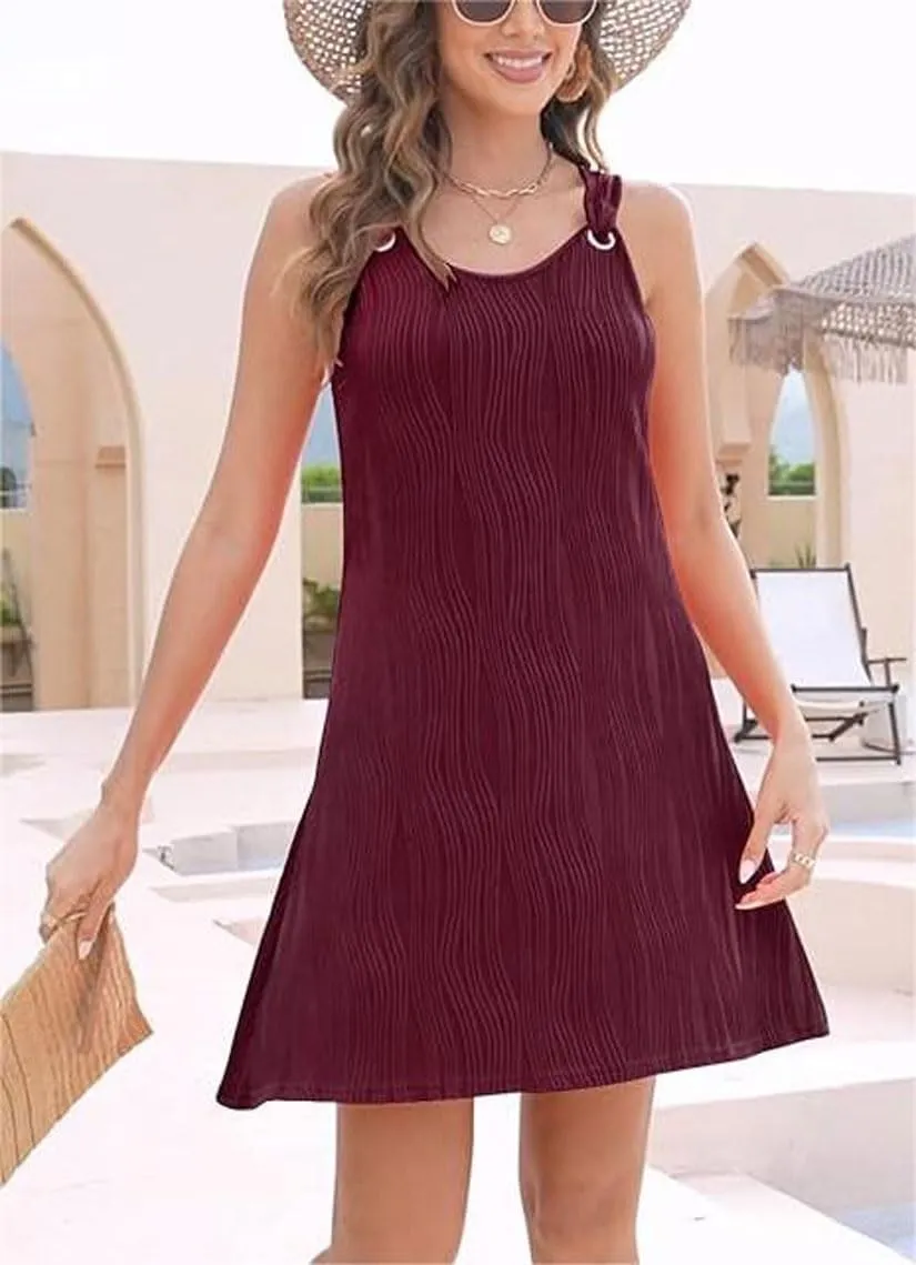 Melliflo Womens Summer Tank Dress Casual Beach Dresses V Neck Sleeveless Short Sundresses Solid Color Textured Dress