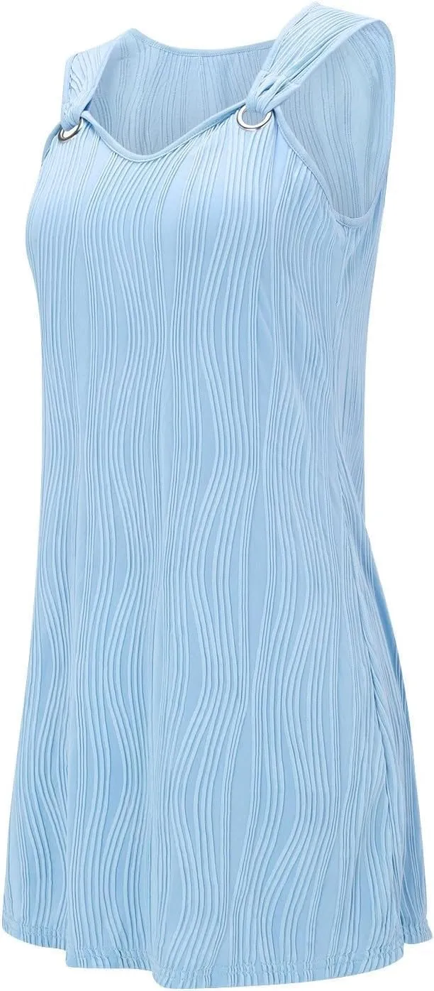 Melliflo Womens Summer Tank Dress Casual Beach Dresses V Neck Sleeveless Short Sundresses Solid Color Textured Dress