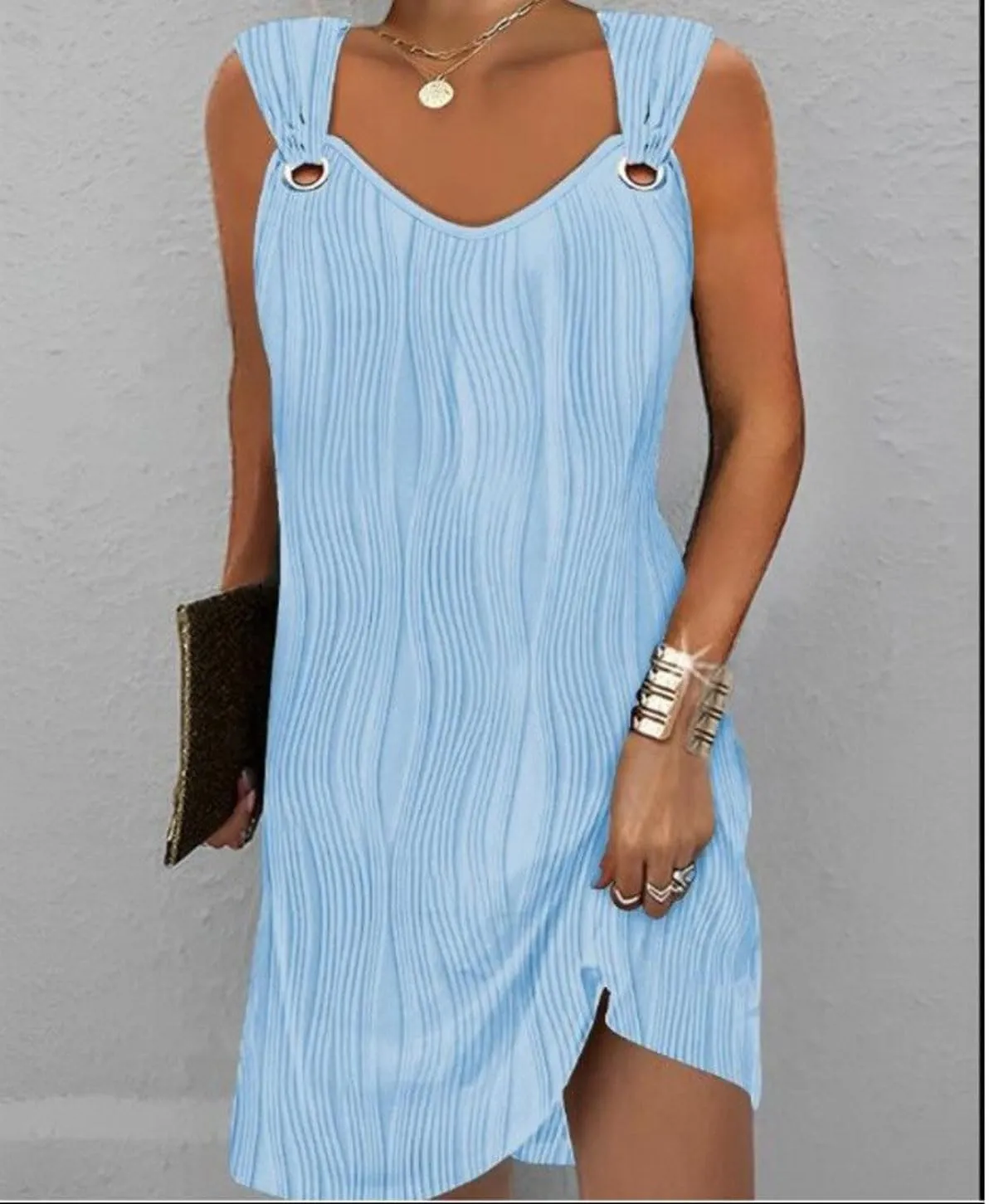 Melliflo Womens Summer Tank Dress Casual Beach Dresses V Neck Sleeveless Short Sundresses Solid Color Textured Dress