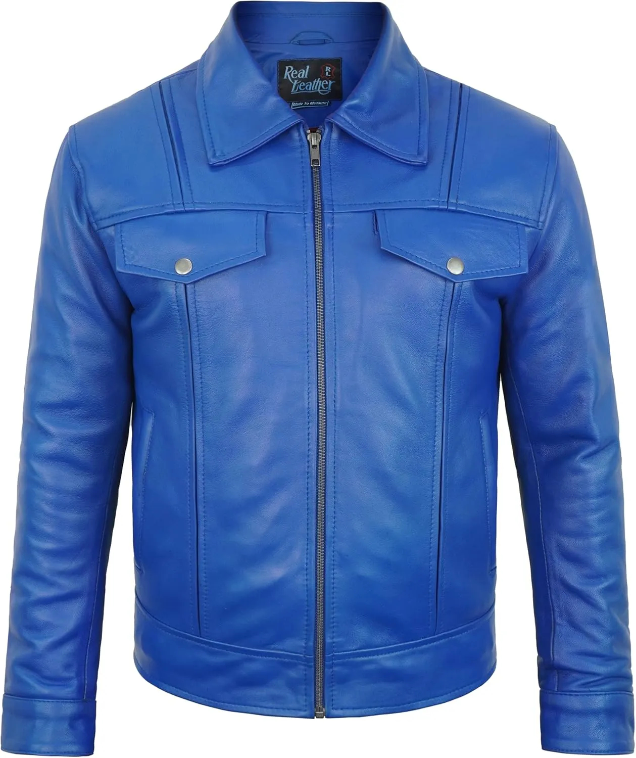 Mens Halloween Cosplay Costume Biker Jacket Shirt Collar Style Blue Leather Motorcycle Jacket