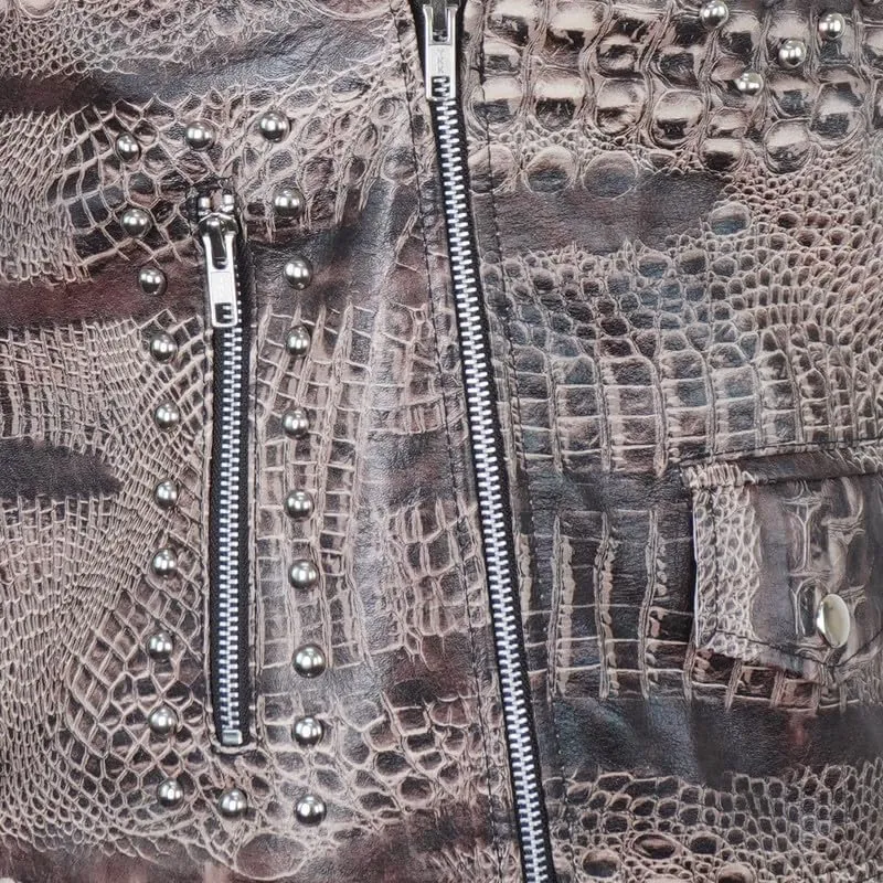 Men's Spiked Biker Jacket in Multicolor Cowhide Leather with Punk Rock Vibes