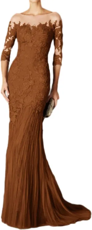 Mermaid Party Dress Elegant Engagement Formal Wedding Guest Evening Dress 3/4 Length Sleeve Sweep/Brush Train 2024