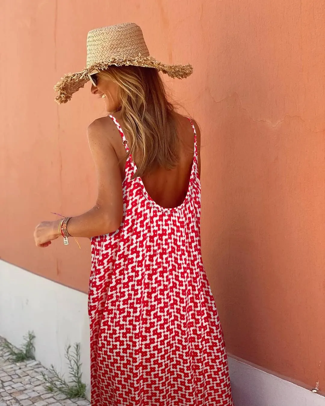 miduo Womens Summer Bohemian Pattern Spaghetti Straps Sleeveless Casual Maxi Long Dresses