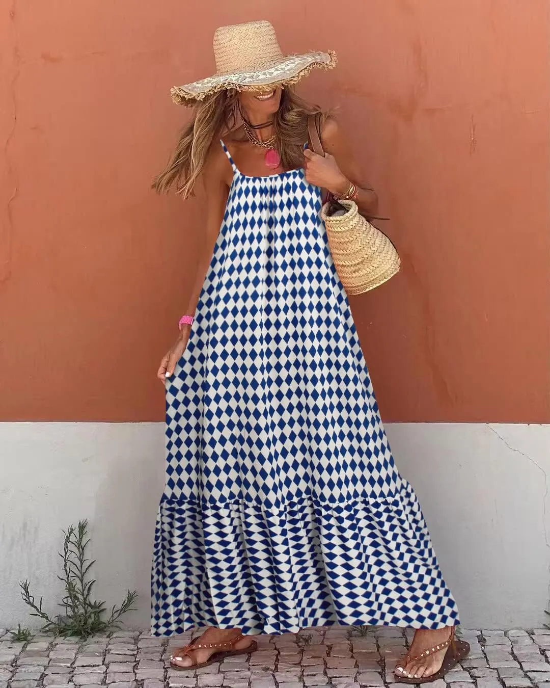 miduo Womens Summer Bohemian Pattern Spaghetti Straps Sleeveless Casual Maxi Long Dresses