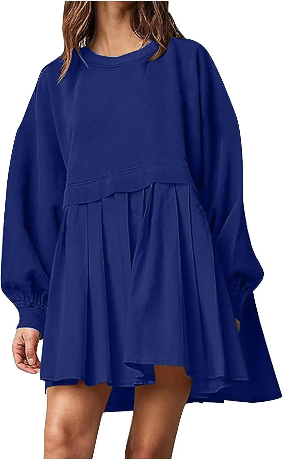 Mini Dress for Women Fall 2024 Color Block Patchwork Pleated Casual Soft Flowy Dress Outdoor Babydoll Bodycon Dresses