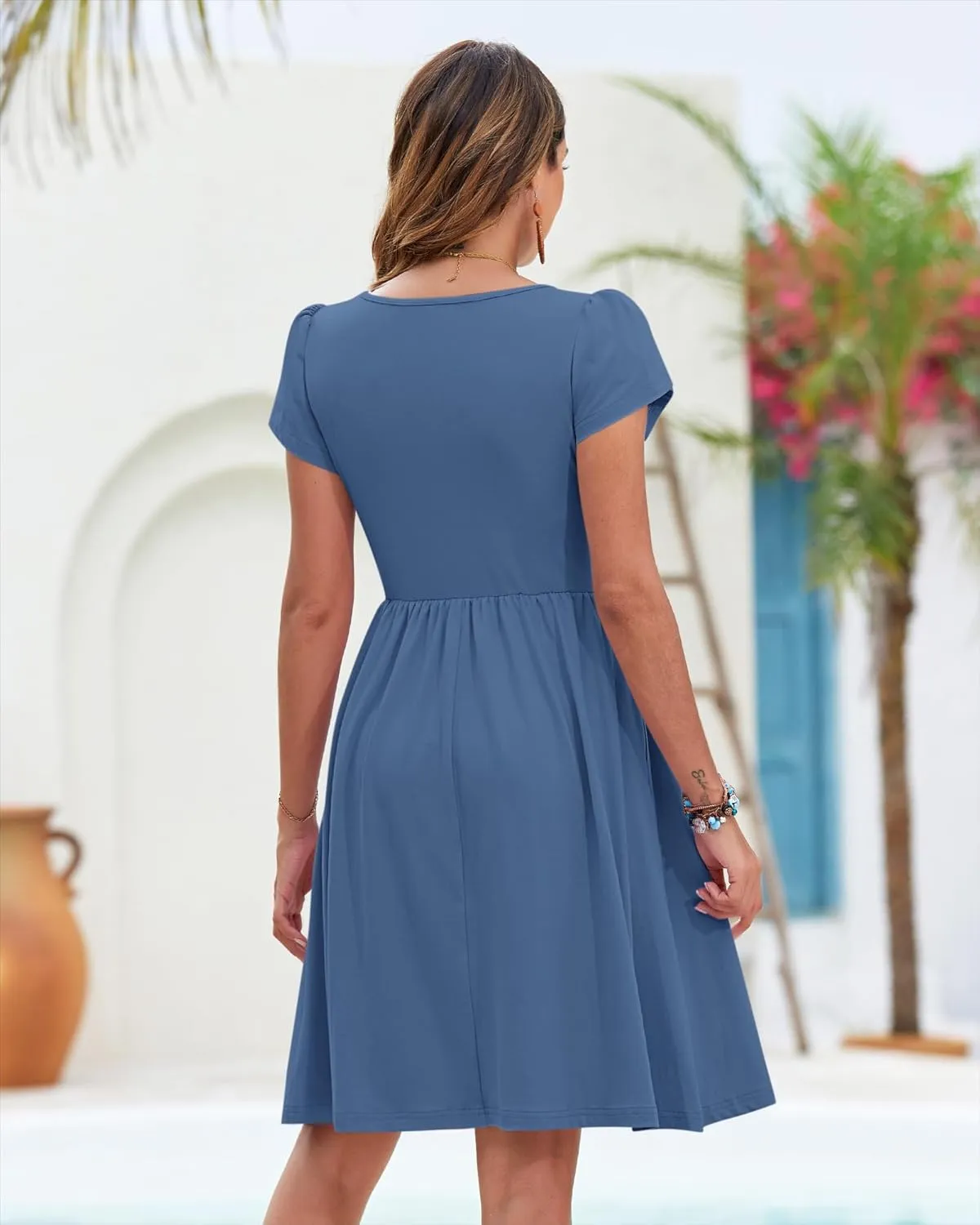 MOLERANI Women Summer Dresses Petal Sleeve Casual Square Neck Sundress Button Down 2025 Vacation Dress with Pockets
