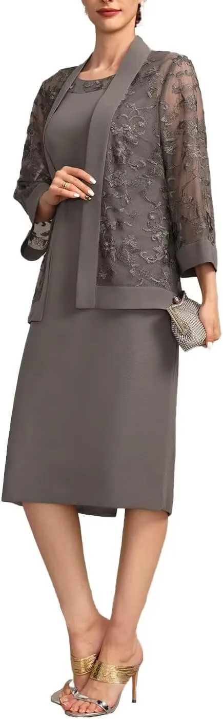 Mother of The Bride Dresses with Lace Jacket Formal Evening Gowns for Women Mother of The Groom Wedding Guest Dress