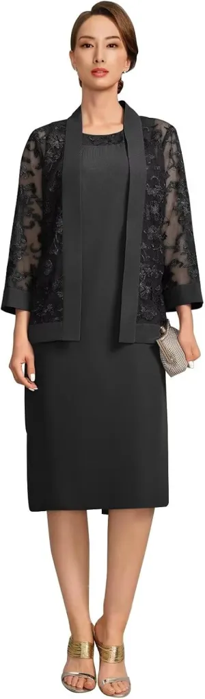 Mother of The Bride Dresses with Lace Jacket Formal Evening Gowns for Women Mother of The Groom Wedding Guest Dress
