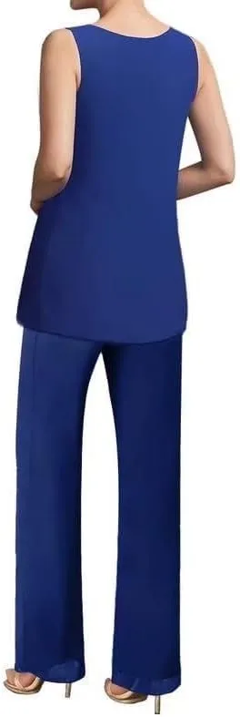 Mother of The Bride Pant Suits with Jacket Chiffon Evening Gowns Pantsuit 3PCs Wedding Guest Outfit Set